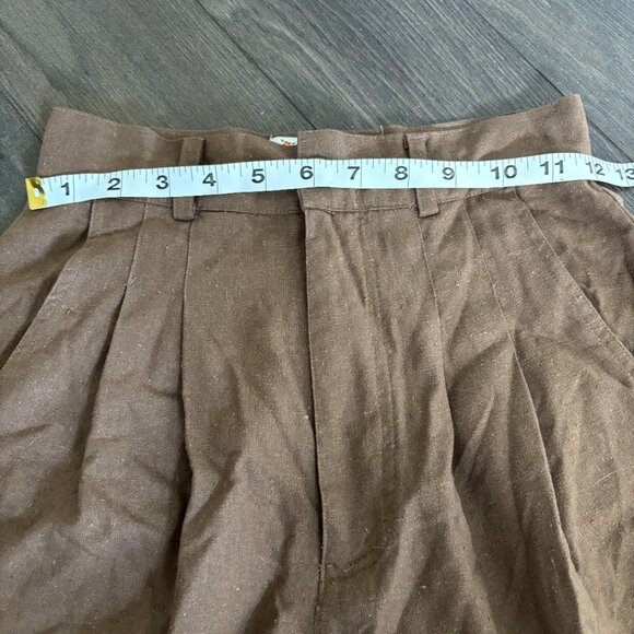 Vintage Brown Raw Silk Pleated Shorts XS - Picture 3 of 3